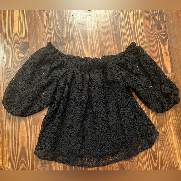 ANTHROPOLOGIE MAEVE Off-The-Shoulder Cutwork Top Black - Picture 4 of 9